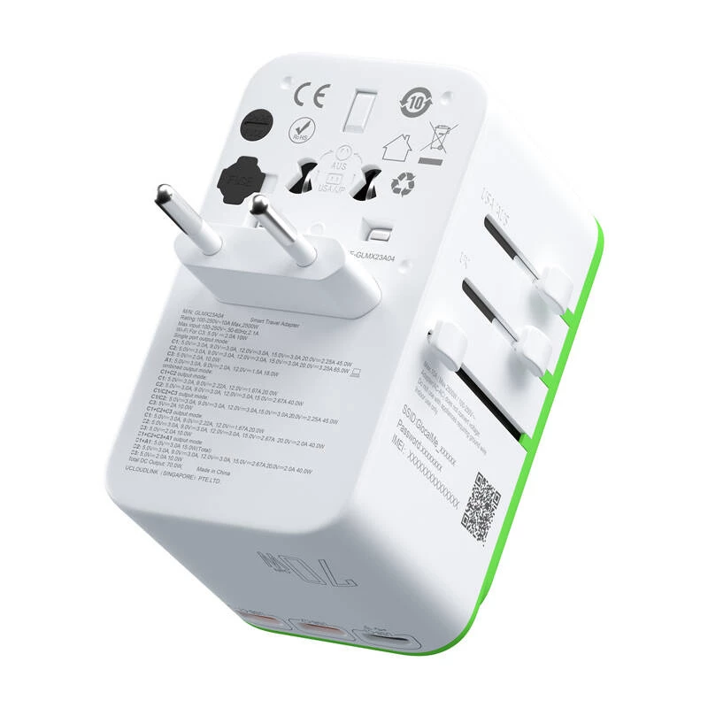 GlocalMe Roamplug balts — 4G LTE Wi‑Fi ceļojumu adapteris ar eSIM