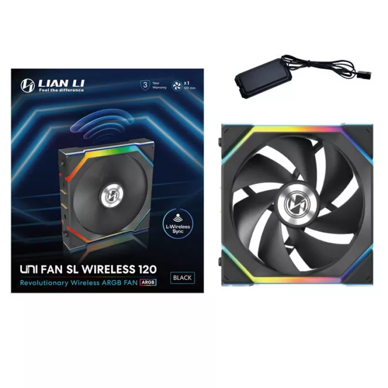 Lian Li UNI FAN SL Wireless 120 G99.12SL1W1B.00 korpusa ventilators, ARGB, PWM, 120 mm, melns