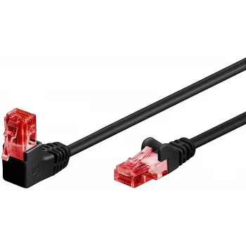 Goobay CAT 6 Patch Kabelis 1x 90° leņķa, U/UTP, Melns, 1 m - fiksators augšpusē, CCA vara-alumīnija maisījums (51515)