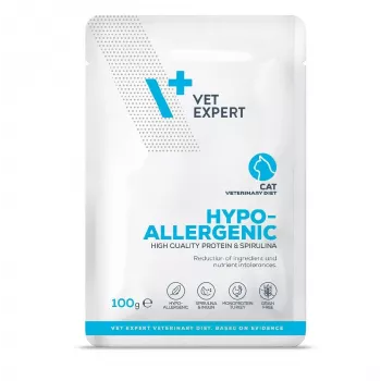 Slapjā barība kaķiem VETEXPERT Hypoallergenic Turkey 100 g veterinārā diēta jutīgiem pieaugušiem kaķiem, bezgraudu, bez sojas un lipekļa
