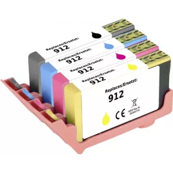 Renkforce tintas komplekts HP 912 (6ZC74AE) saderīgs komplekts Melns, Ciāns, Fuksīns, Dzeltens RF-I-HP912BKCMY4PK RF-5718852 (RF-5718852)
