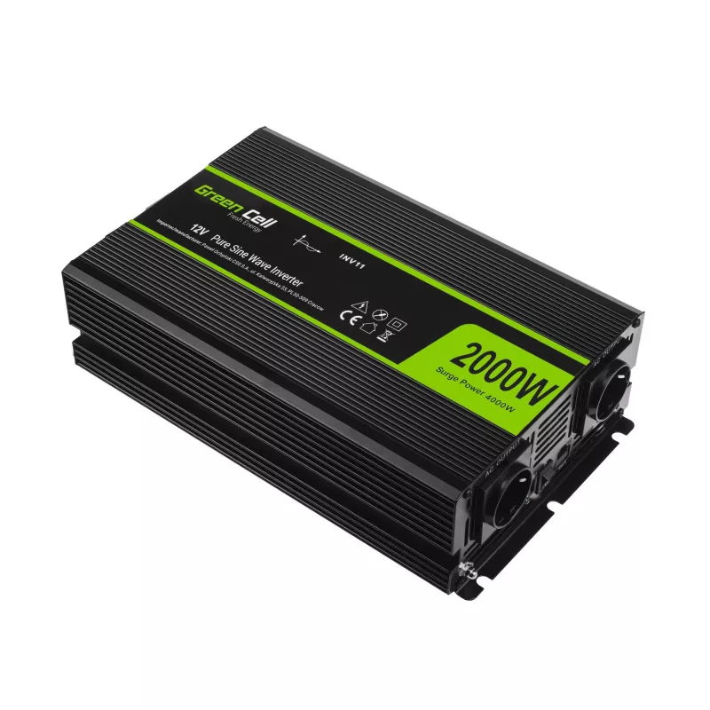 Green Cell INV11 tīkla sprieguma pārveidotājs/invertors Auto 2000 W Melns