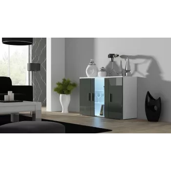 Sideboard SOHO S7, 120 cm, balts/melns spīdums, 3 durvis, 4 plaukti