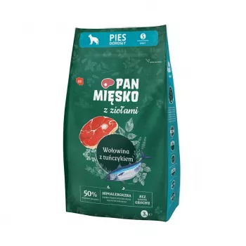 Sausā suņu barība Pan Miesko Liellopu gaļa ar zaļumiem un tunzivi 3 kg — Pieaugušiem, 30% Olbaltumvielas, 20% Tauki, Bez Glutēna un Sojas