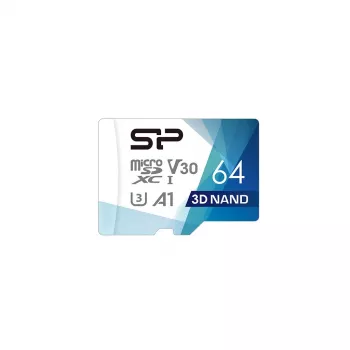 MicroSDXC atmiņas karte Silicon Power Superior Pro 64GB UHS-III U3 V30 100/80 MB/s ar SD adapteri