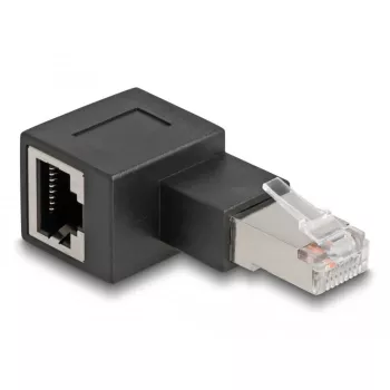 DeLOCK RJ45 spraudnis uz RJ45 ligzdu Adapteris Cat.6A 90° pa kreisi leņķveida Melns