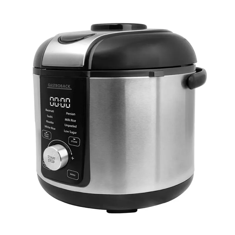 Rīsu plīts GASTROBACK Rice Control Low Carb & Steam, 3 L, 450 W, melna/nerūsējošais tērauds