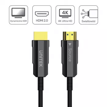 HDMI optiskais kabelis Unitek C11092ASL01 4K 60Hz (HDMI 2.0, 20 m, vīrietis–vīrietis, melns)