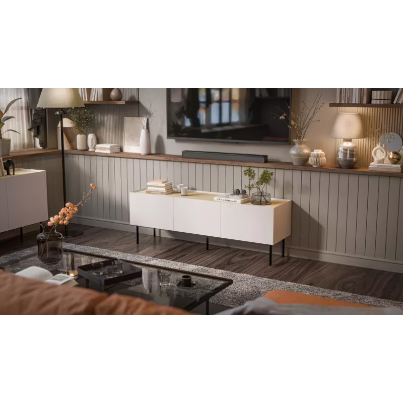 TV skapis Cama Meble FELLINI 150x40x52 cm, smilškrāsas rāmis, eļļots ozola virsma