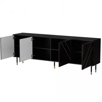 Kumode Cama Meble MOUNTAIN 204x40x72 cm — melns & zelts, MDF/skaidu plātne