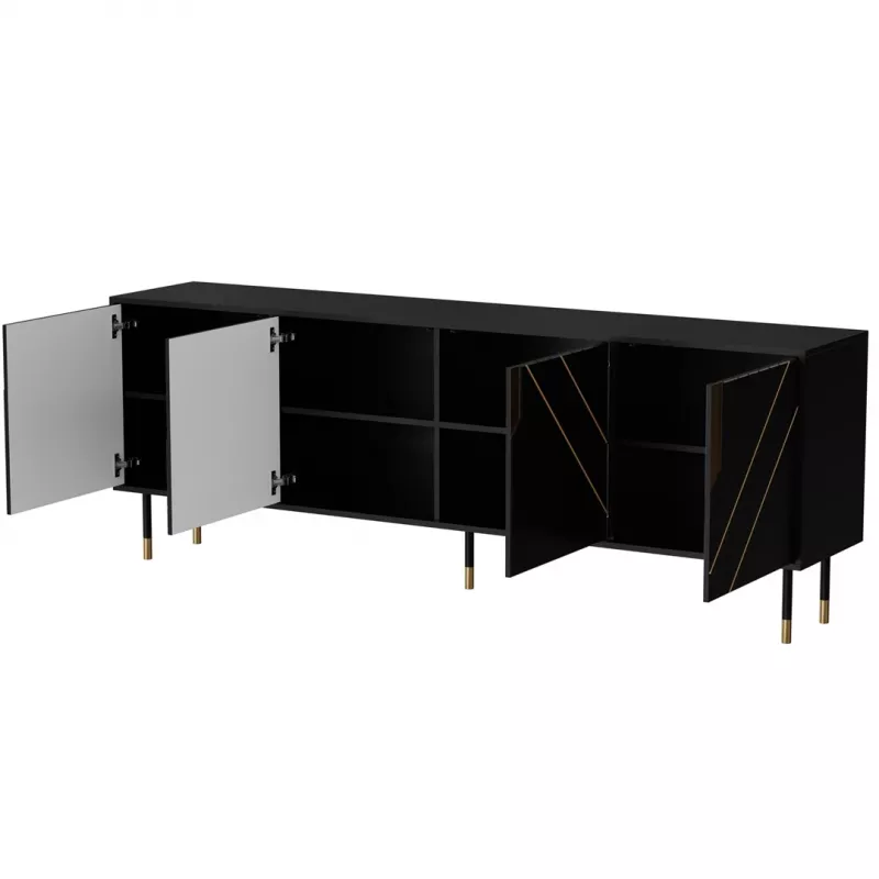 Kumode Cama Meble MOUNTAIN 204x40x72 cm — melns & zelts, MDF/skaidu plātne