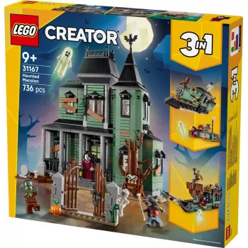 Konstruktors LEGO Creator 3-in-1 Spoku māja modelis 31167 — 736 gabali, 3 modeļi, 5 minifigūras