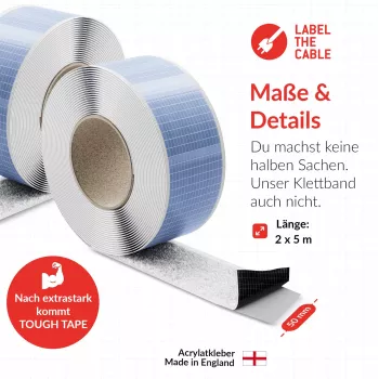 Kabeļu siksna Label the Cable LTC 1620-5-50 — Velcro rullis 5 m × 50 mm, balts