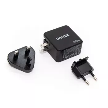 Unitek P1117B USB-C PD 65W universālais mobilais lādētājs, 2x USB-C PD + 1x USB-A, melns