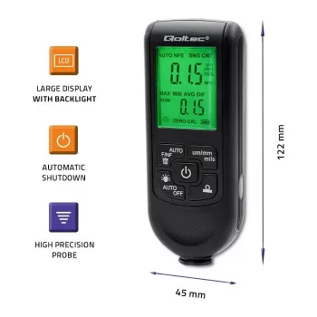 Qoltec krāsas biezuma mērītājs ar LCD displeju | 0~2000µm