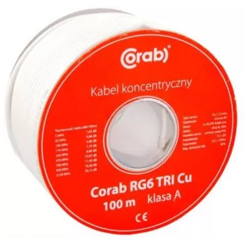 Koaksiālais kabelis RG6 TRI Cu CORAB (100m spole) A klase