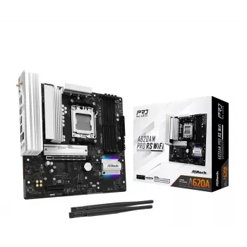 Mātesplate ASROCK A620AM PRO RS WIFI AM5 microATX, AMD A620, 4×DDR5, Wi‑Fi, HDMI, DP, 3×M.2, 2×SATA, 7.1 audio, 1Gb LAN