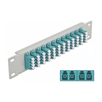DeLOCK 10 collu 12 Portu LC Quad Aqua 1U Pelēks Šķiedru optikas sadales panelis