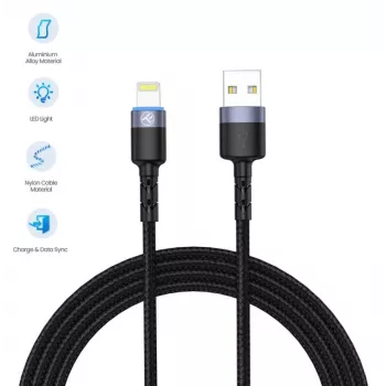 USB–Lightning datu kabelis Tellur 1.2 m neilona pīts melns