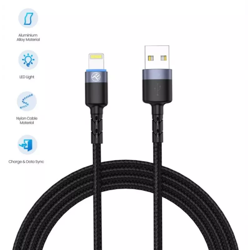 USB–Lightning datu kabelis Tellur 1.2 m neilona pīts melns