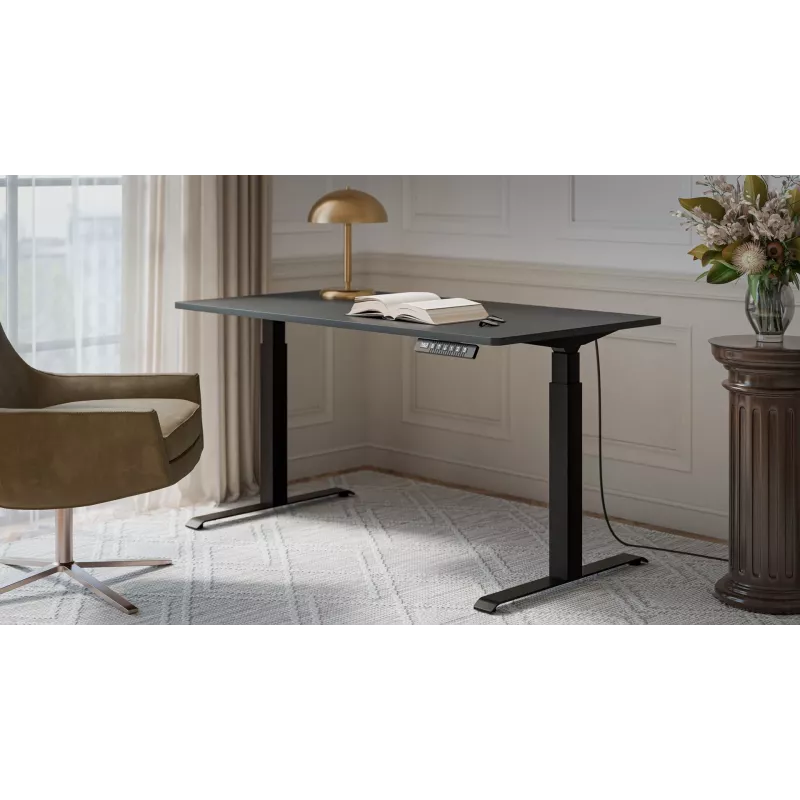 Galds MOON LONG ar elektrisko augstuma regulēšanu 150x80 cm, taisnstūra skaidu plātnes virsma, 72–120 cm augstums, melns/antracīts