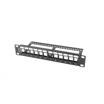 Lanberg PPKS-9112-B tukšs komutācijas panelis 12 portu 1U 10 collu ar Keystone organizatoru, melns