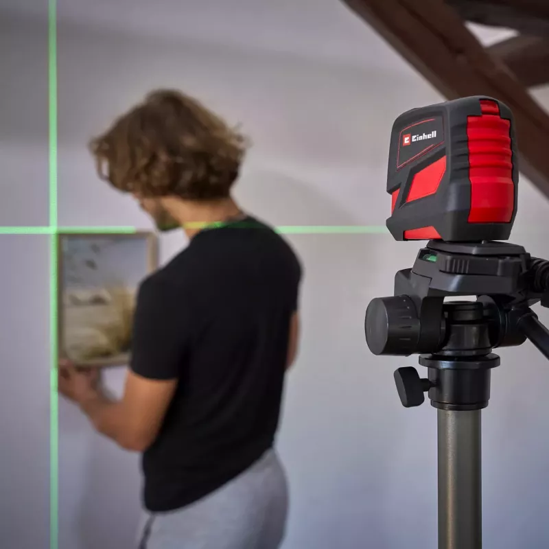 Lāzera līmeņrādis Einhell TC-LL 2 G — pašizlīdzinošs zaļš krusts un 360° līnija