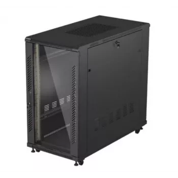 Rack skapis LANBERG FF01-6222-12B 22U 600x1200 mm melns ar stikla priekšējām un aizmugurējām durvīm