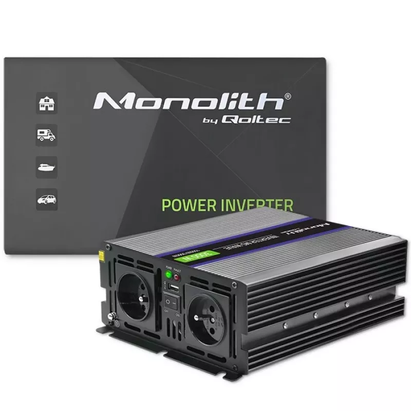 QOLTEC Monolith 3000 MS Wave tīkla invertors, 12V→230V, 1500/3000W, ar USB