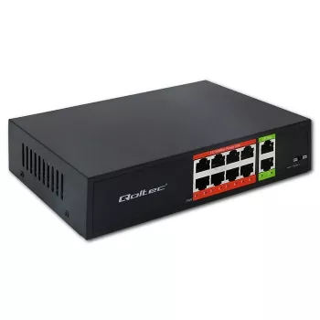 Tīkla slēdzis QOLTEC FAST Ethernet PoE 8xRJ45 ar 2xRJ45 augšupsaiti (modelis 52290)