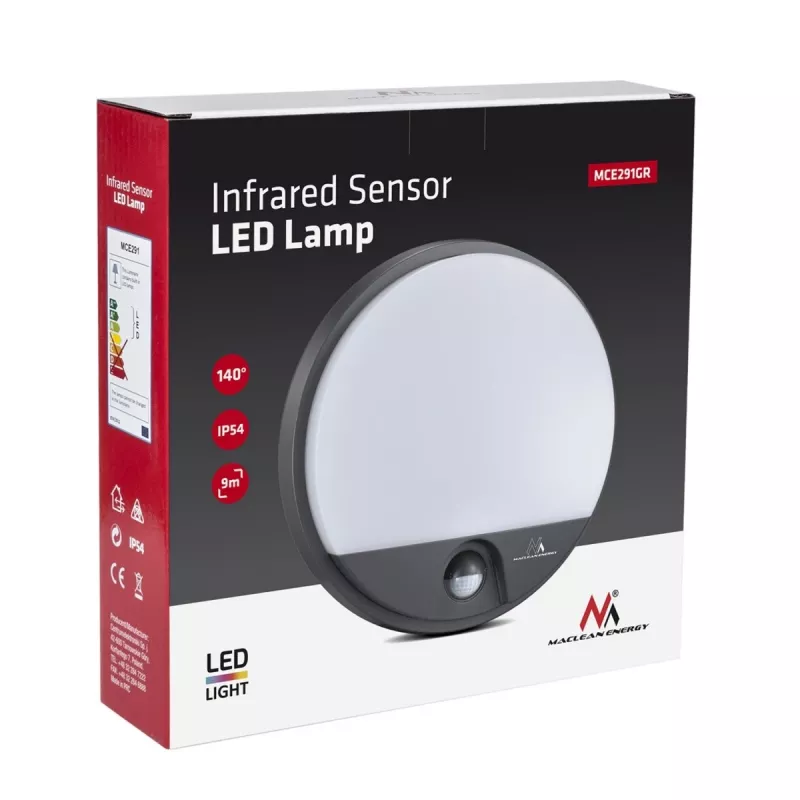 LED lampa 15W ar infrasarkano kustības sensoru MACLEAN MCE291 GR
