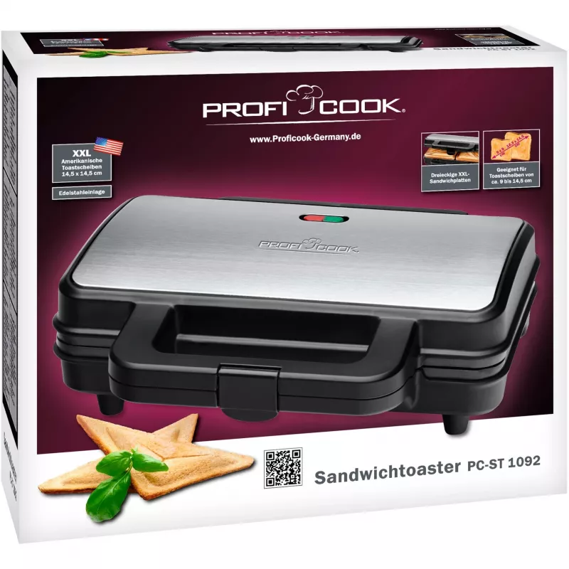 ProfiCook PC-ST 1092 - Sviestmaižu gatavotājs - 900 W - Nerūsējošais tērauds/Melns