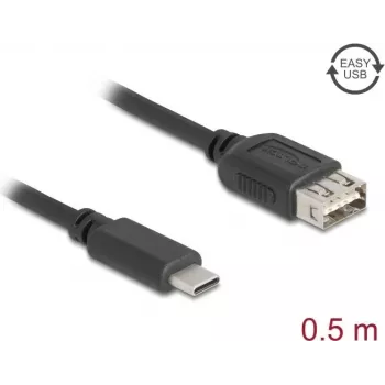USB kabelis DELOCK 81535 USB 2.0, USB-C uz USB-A, 0,5 m, melns