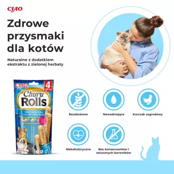 INABA Churu Rolls Chicken recipe wraps Tuna with scallop recipe - kaķu gardumi - 4x10 g
