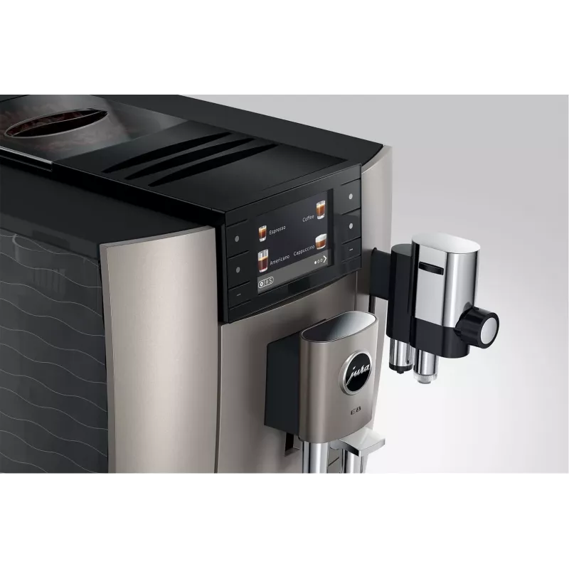 Kafijas automāts JURA E8 Pilnībā automātisks 1,9 L Sudrabs — 15 bāri, 3,5 collu displejs, dzirnaviņas, piena putotājs