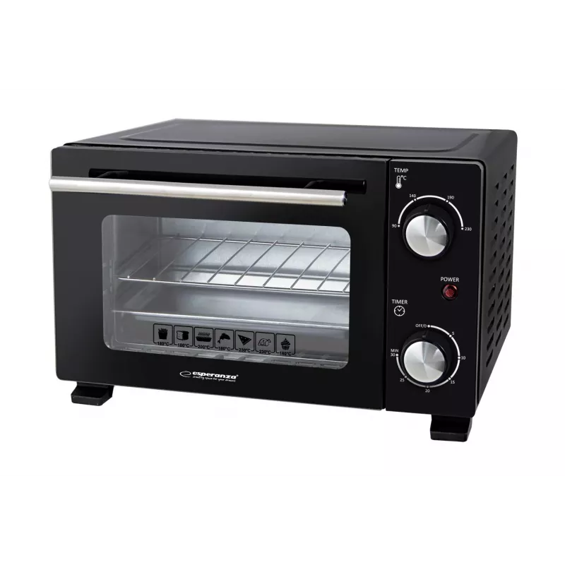 Mini krāsns ESPERANZA EKO007N, 10 L, 800 W, melna, max 250°C, mehāniskais taimeris 30 min