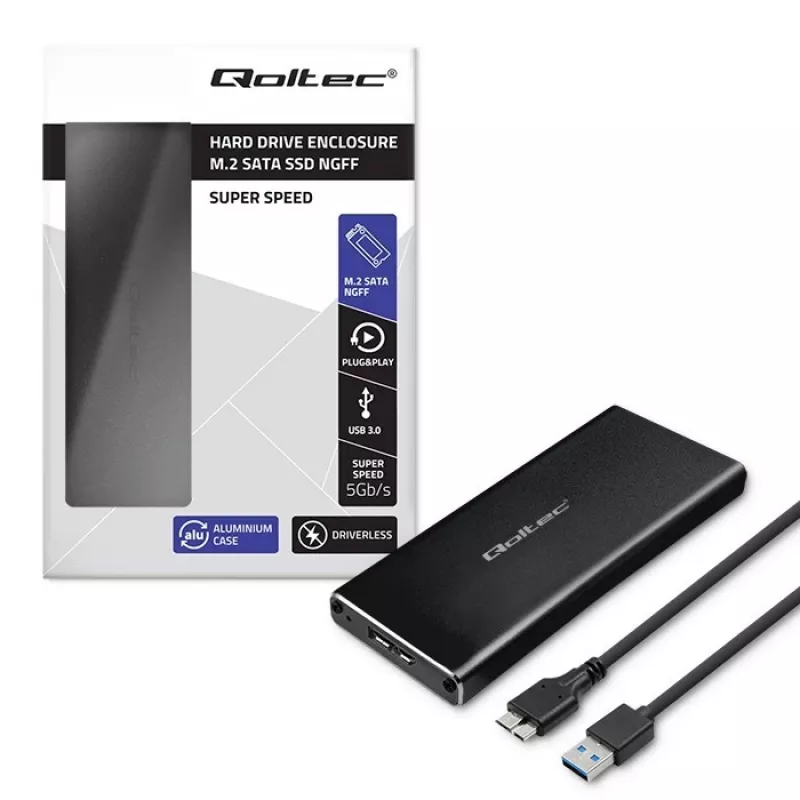 Ārējais M.2 SATA SSD korpuss QOLTEC 51854 USB 3.0 bezinstrumentu