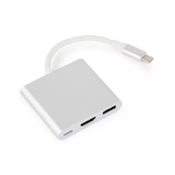 USB grafiskā adaptera GEMBIRD A-CM-HDMIF-02-SV, HDMI izeja, līdz 3840×2160, sudraba, 58.5×51×11.6 mm