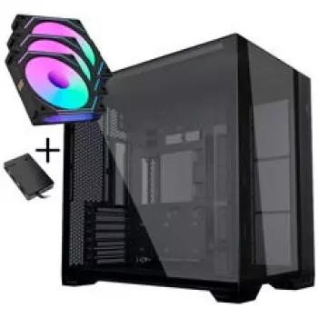 Lian Li O11 Vision Compact PC korpusa komplekts + 3x UNI FAN SL-INF 120 Reverse Blade ventilators - melns