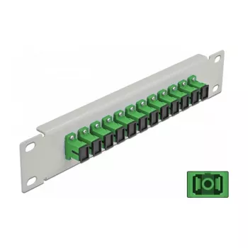 Šķiedru optikas sadales panelis DeLOCK 10 collu 12 Portu SC Simplex zaļš 1U pelēks