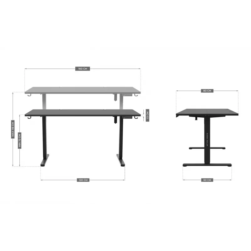 Elektriski regulējams spēļu galds Mark Adler MA-Leader 7.6 Melns — 160×80 cm, 72–118 cm, 70 kg maks.