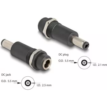 Adapteris DELOCK DC 5.5x2,5 mm (sieviete) uz DC 5.5x2,1 mm (vīrietis), melns