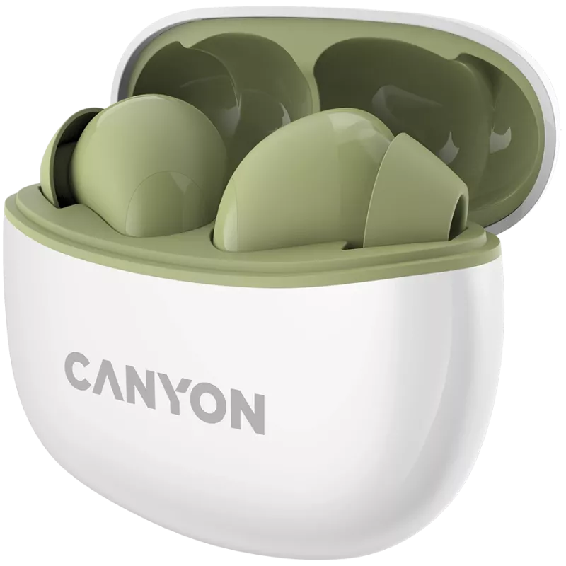 CANYON TWS-5 Iekšausmas austiņas, zaļas, Bluetooth 5.3, skārienvadība, USB-C uzlāde