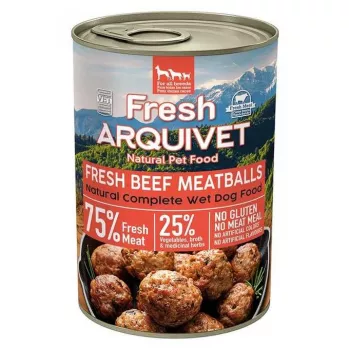 Slapjā suņu barība ARQUIVET Fresh Beef gaļas bumbiņas mērcē 400 g, pilnvērtīga pieaugušo barība, bez graudiem