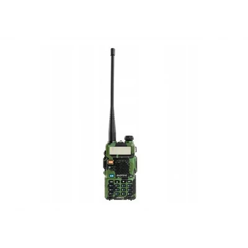 Pārnēsājamā divvirzienu radio stacija Baofeng UV-5R 5W HT Camo — Divu joslu FM, 5W, 1800 mAh akumulators