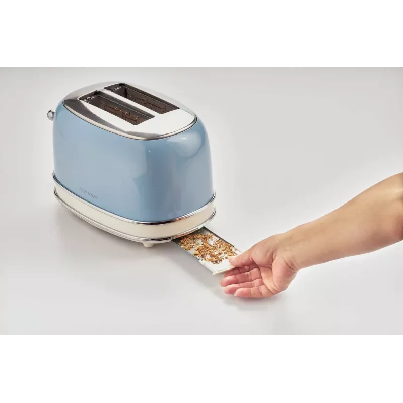 Ariete 155 Design 2 Slots Toaster ar Sviestmaižu Turētājiem, 6 Grauzdēšanas Līmeņi, 810 W, Nerūsējošā Tērauda Korpuss, Noņemama Drupaču Paplāte, Pasteļzils