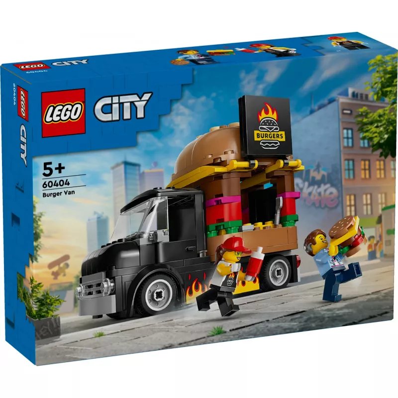 LEGO City Burger Furgons Bērniem no 5 Gadiem - Pārtikas Kravas Auto Ar Virtuvi Un Figūriņām