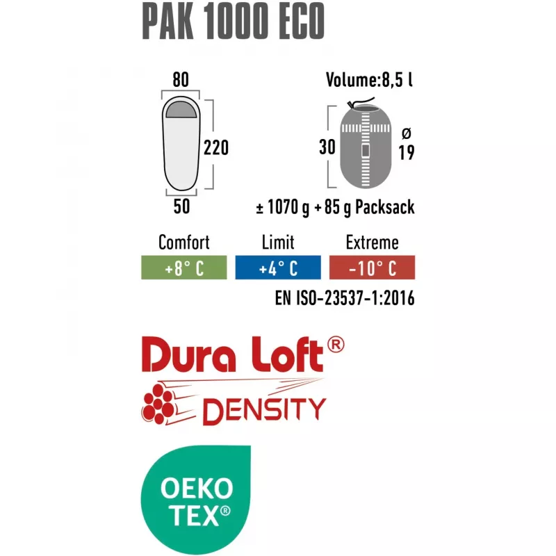 Mūmijas guļammaiss Pak 1000 ECO (Tumši Zaļš/Sarkans)