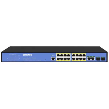 Tīkla slēdzis ERNITEC ELECTRA-M16-1GB-285W — 16 porti Layer 2+ ar 2 x Gigabit RJ45, 285W jauda