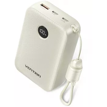 Power Bank Vention 20000mAh 22.5W — 2× USB-C, 1× USB-A, Bēšs